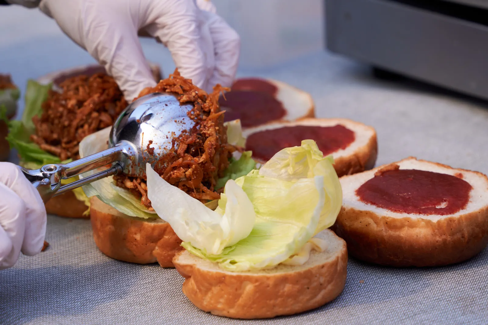 A Sloppy Jo’s burger being built at NorthSide 2023